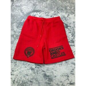 Crooks & Castles Men’s Large Red Fleece Sweat Shorts Logo Drawstring NWT